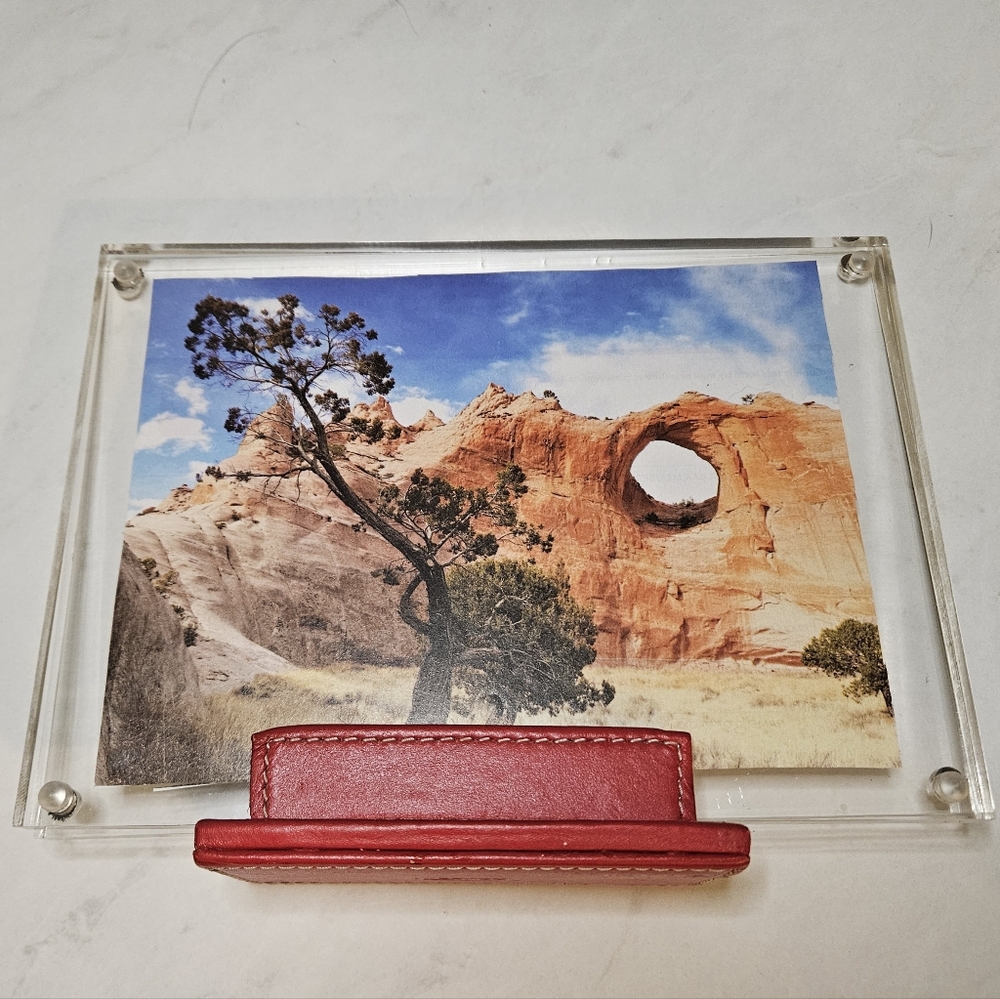 Vintage COACH Legacy Acrylic Photo Frame with Red Leather Base